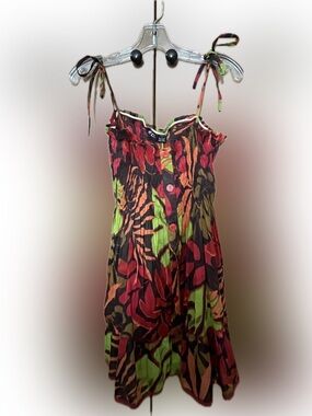 ETC Red, Green and Brown Tropical Cotton Sundress
